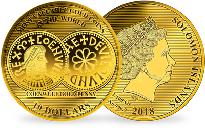 La monnaie 1/100 d'once or pur «Goldpenny de Coenwulf», grand diamètre: 45 mm !